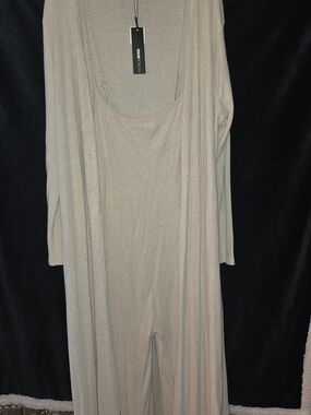 Fashion Nova Nude Elodie Ribbed Jumpsuit Set with Duster